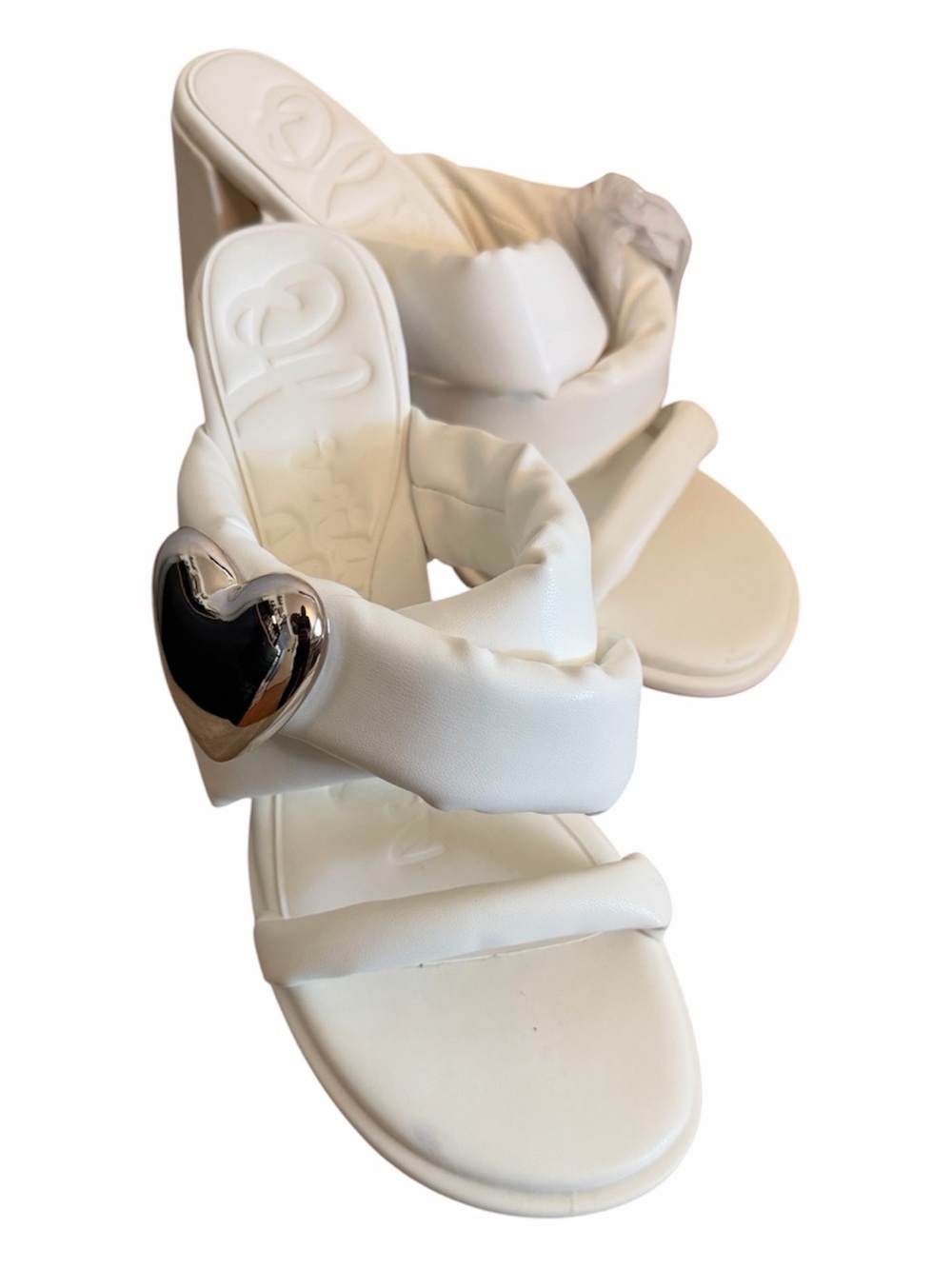 Olivia Miller White Padded Comparable Heart Accent Stappy  New Heels Sandals